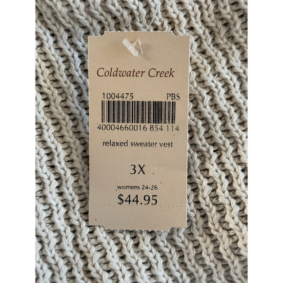 Coldwater Creek NWT Women's 3X Open-Front Sleeveless Cardigan Sweater Vest Beige - Picture 9 of 13